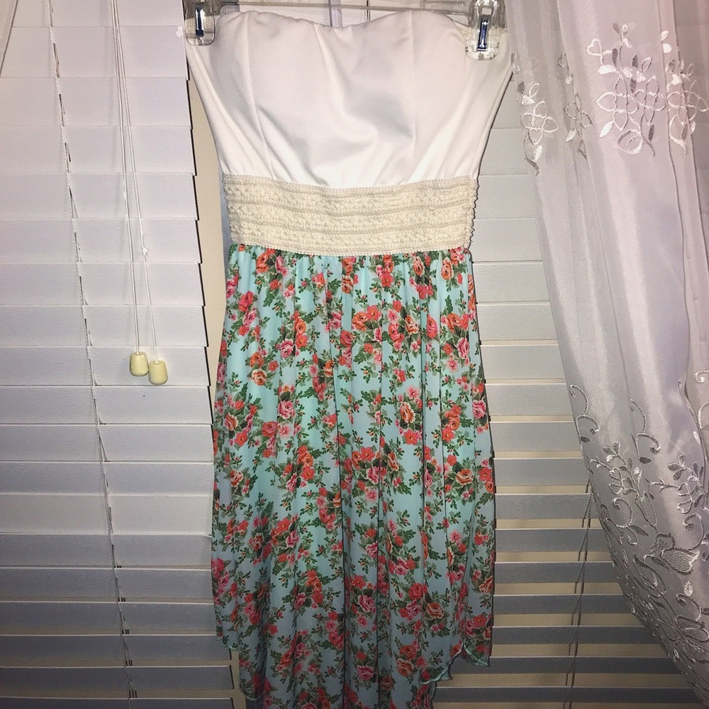 White Floral Strapless Dress